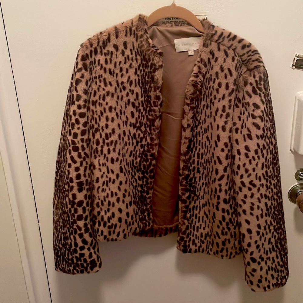 Michelle Mason leopard furry mini coat from Intermix